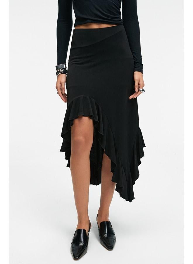 GRIMELANGE ADOBRE Women's Flexible Fabric Asymmetrical Cut Black Skirt. - Image 3