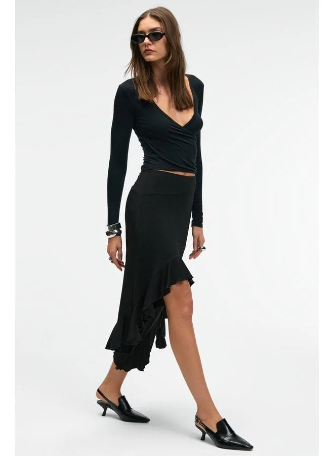 GRIMELANGE ADOBRE Women's Flexible Fabric Asymmetrical Cut Black Skirt.
