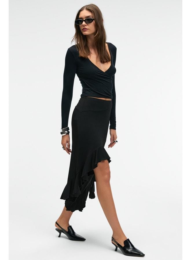 GRIMELANGE ADOBRE Women's Flexible Fabric Asymmetrical Cut Black Skirt. - Image 2