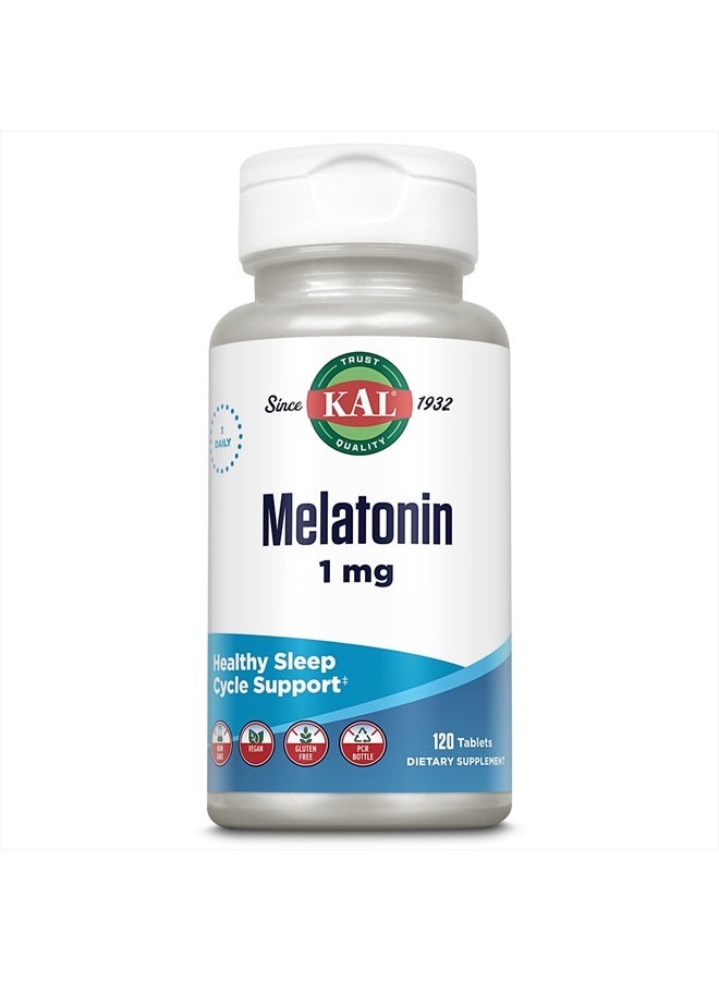 KAL Melatonin 1mg Sleep Aid, Fast Acting Melatonin Tablets, Calming Relaxation and Sleep Cycle Support, Vegan, Gluten Free, Non-GMO, 60-Day Guarantee, 120 Servings, 120 Tablets - Image 1