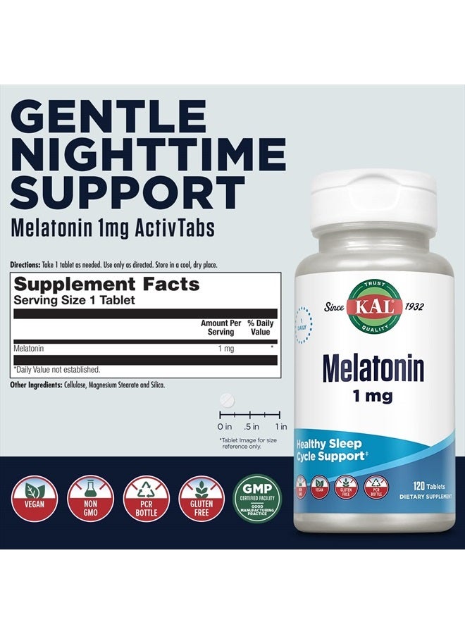 KAL Melatonin 1mg Sleep Aid, Fast Acting Melatonin Tablets, Calming Relaxation and Sleep Cycle Support, Vegan, Gluten Free, Non-GMO, 60-Day Guarantee, 120 Servings, 120 Tablets - Image 2