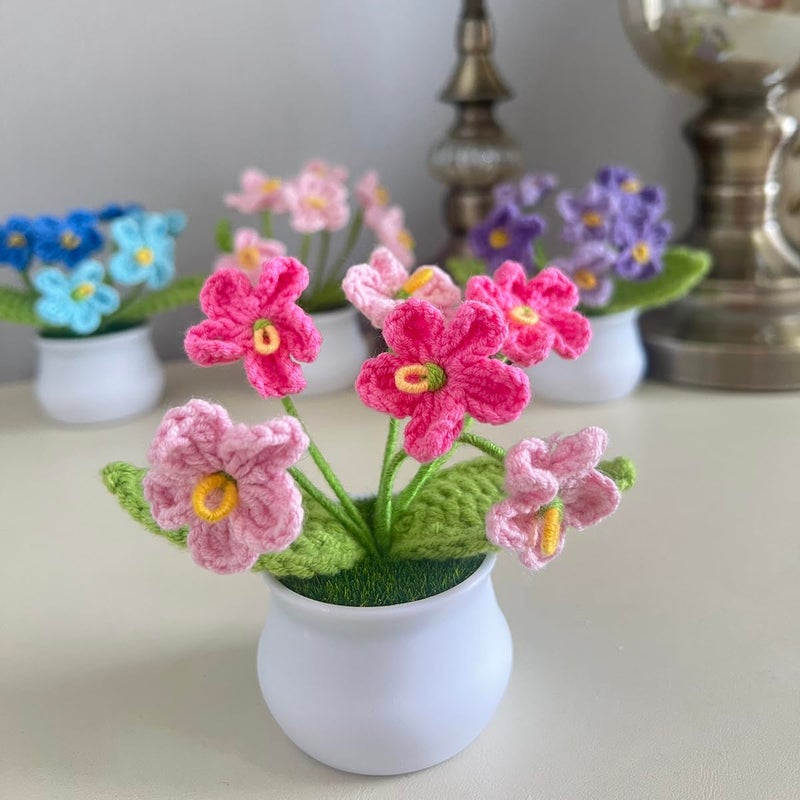 MofivKce Handmade Crochet Forget-Me-Not Artificial Flowers - No Maintenance Potted Plants for Home Decor, Wedding & Birthday Gifts (Gradient Pink) - Image 3