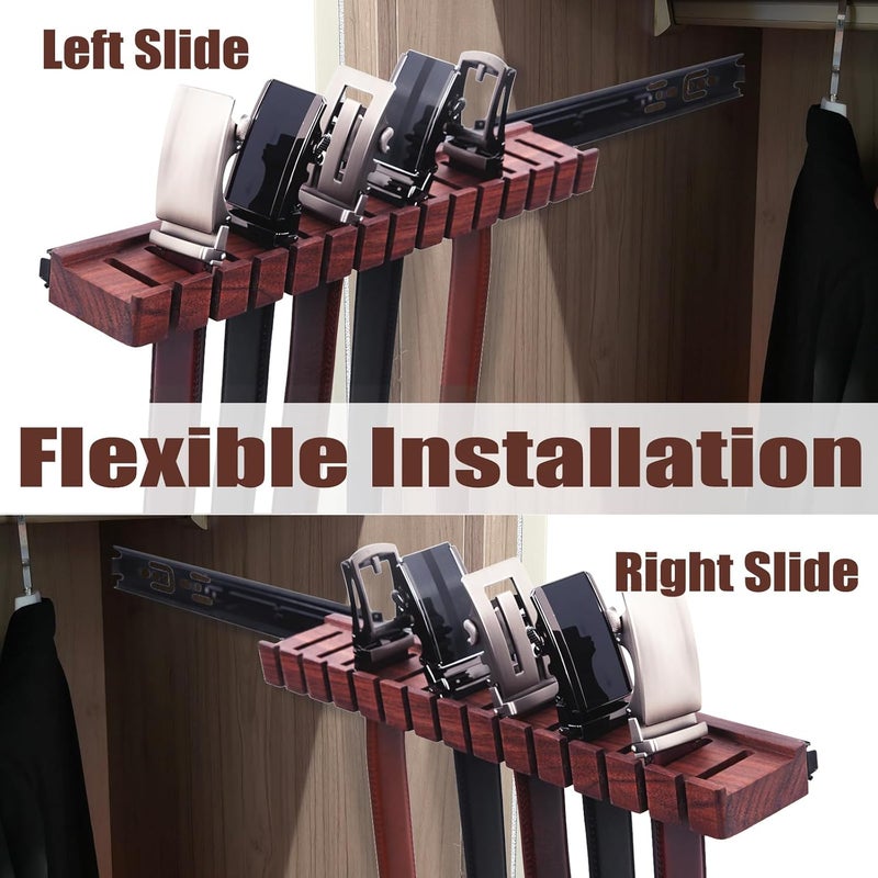 cenleoha Black Walnut Wood Belt Rack with Slide, Belt Hanger for closet, Belt and Tie Storage Organizer, Space Saving Wooden Belt Holder, Gift Idea for Husband and Father’s Day - Image 2