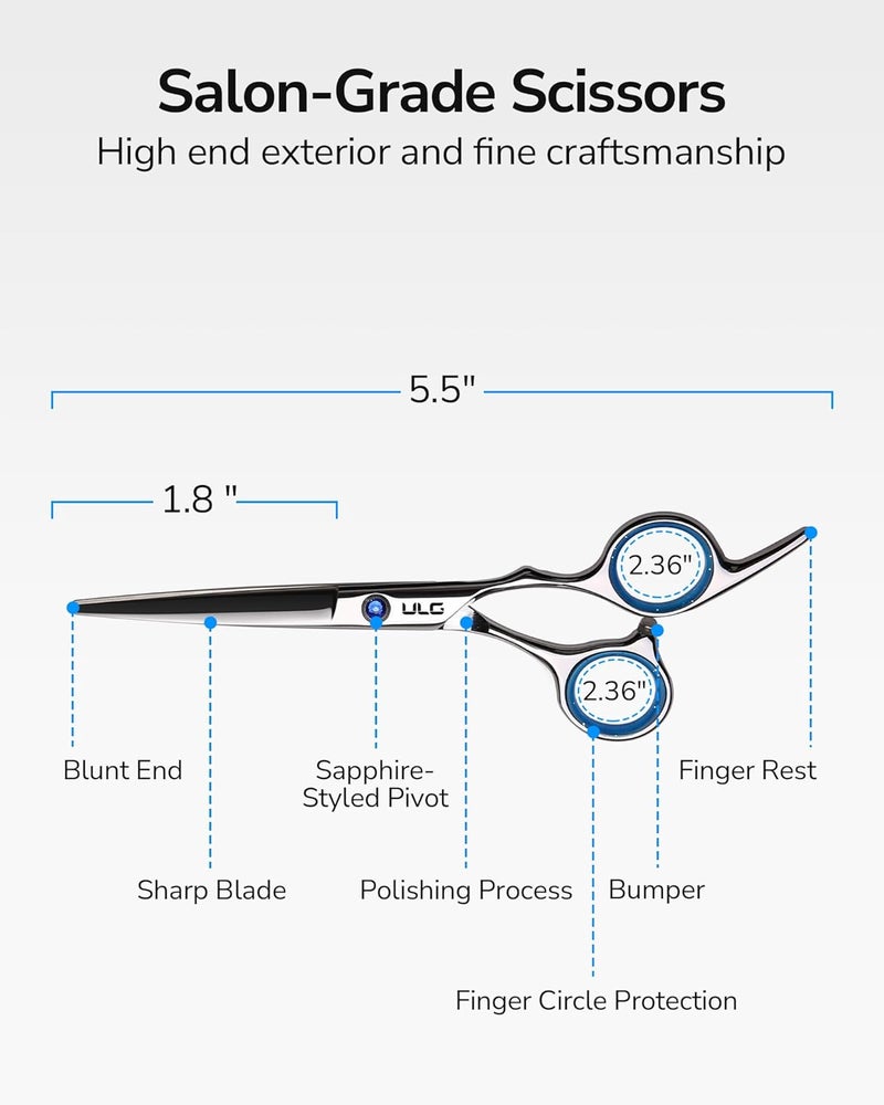 ULG Hair Cutting Scissors, ULG Professional Hair Scissors 5.5 inch Right-Hand Razor Edge Barber Shears Salon Hair Cutting Shears Made of Japanese Stainless Steel, Hand Sharpened Blue - Image 2