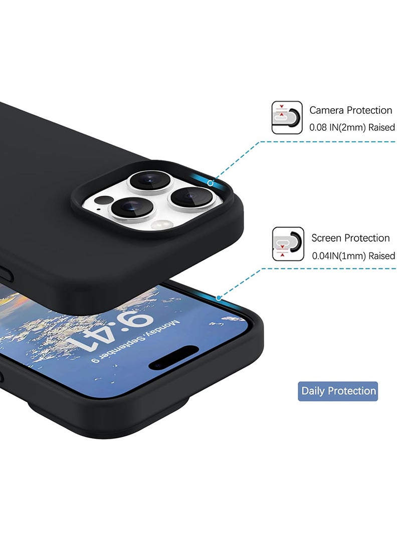 Case Up Compatible with Apple iPhone 15 Pro Max 6.7 Inch, Soft & Premium Liquid Silicone [Anti-Scratch Microfiber Lining] Shockproof Protective Slim Phone Cover- Black - Image 3