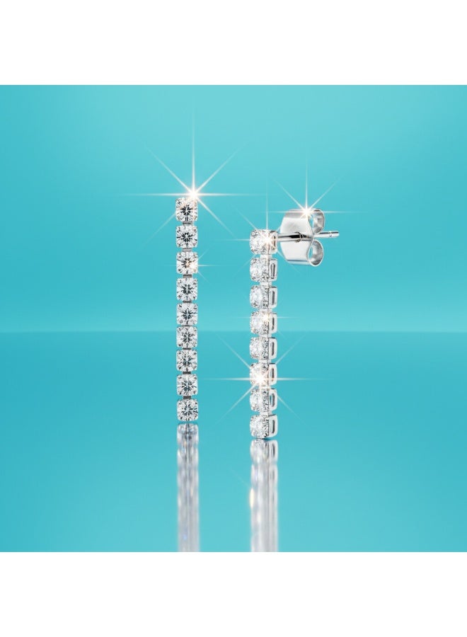 Women's tennis earrings, screw-in and with high-quality zircon stones, plated with 18-karat white gold, consisting of arranged circles designed in the shape of an earring. - Image 3