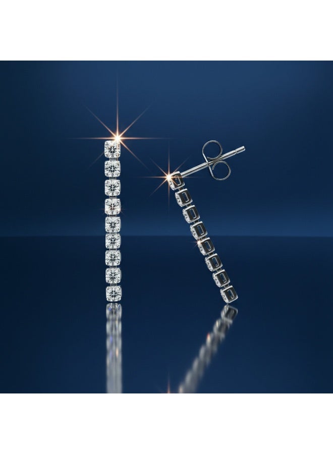 Women's tennis earrings, screw-in and with high-quality zircon stones, plated with 18-karat white gold, consisting of arranged circles designed in the shape of an earring. - Image 4