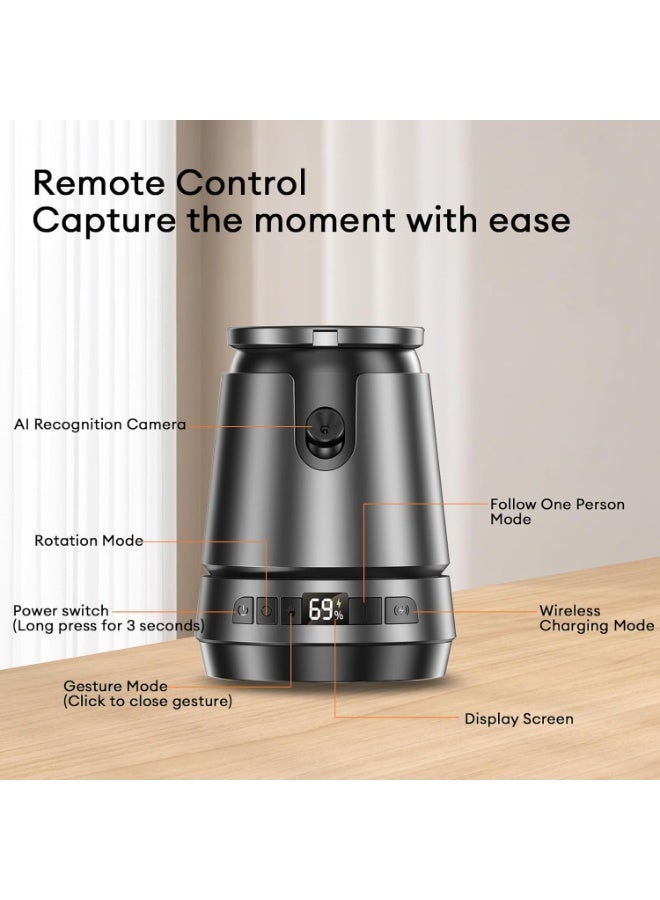 Eworld Auto Face Tracking Tripod 360° Rotation with Phone Holder Stand, Smart AI Facial Recognition, Gesture & Remote Control, Wireless Charging, Rechargeable for Live Streaming, TikTok, Video - Image 3
