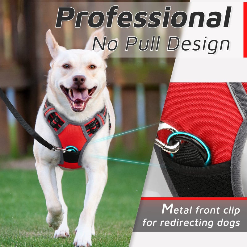 Eagloo Dog Harness Medium Sized Dog, No Pull Service Vest with Reflective Strips and Control Handle, Adjustable and Comfortable for Easy Walking, No Choke Pet Harness with 2 Metal Rings, Red, M - Image 3