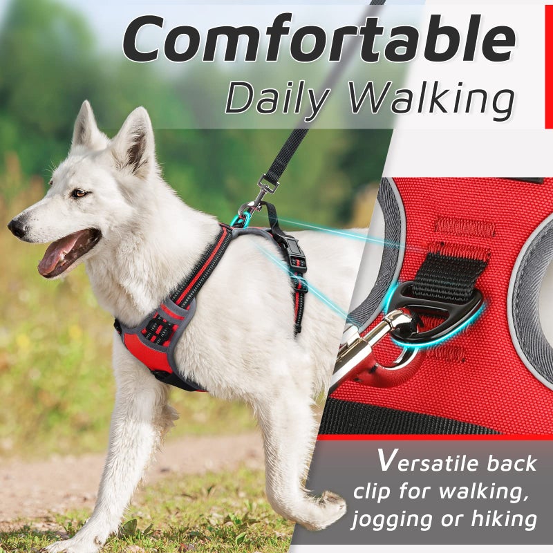 Eagloo Dog Harness Medium Sized Dog, No Pull Service Vest with Reflective Strips and Control Handle, Adjustable and Comfortable for Easy Walking, No Choke Pet Harness with 2 Metal Rings, Red, M - Image 4