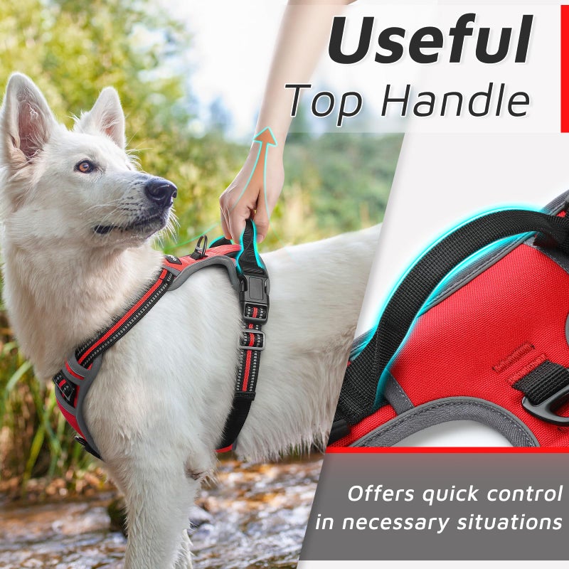 Eagloo Dog Harness Medium Sized Dog, No Pull Service Vest with Reflective Strips and Control Handle, Adjustable and Comfortable for Easy Walking, No Choke Pet Harness with 2 Metal Rings, Red, M - Image 5