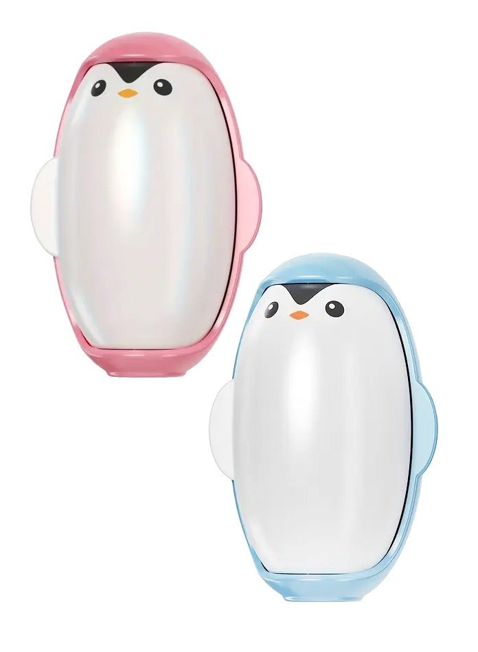 FEND Cute Penguin Washable Cloth Lint Remover - Gentle & Effective for All Clothes, 2pcs (Blue & Pink), Reusable & Eco-Friendly  - Image 1