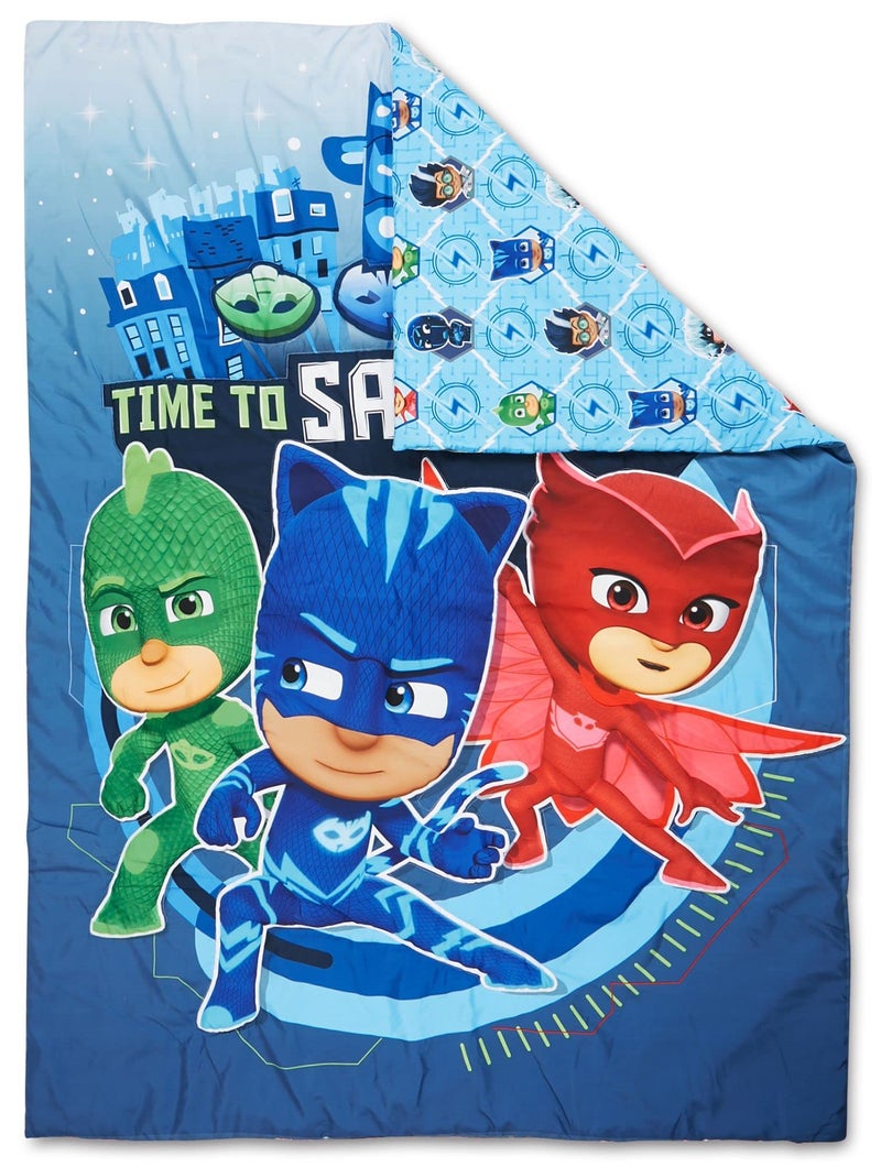 PJMASKS مجموعة بيجاما ماسك 4 قطع لتجهيز سرير الأطفال - تشمل لحاف، مجموعة شراشف - ملائمة وعلوية + وسادة قابلة للعكس لسرير الأولاد، أزرق - Image 3