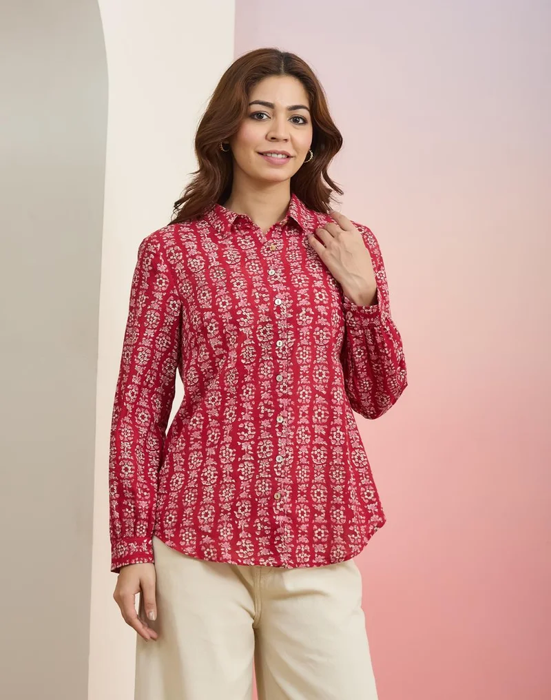 Fabindia  Red Cotton Shirt for Women | Best Price UAE