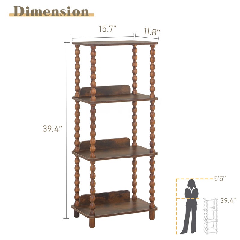 Fultyle Book Shelf, 4-Tier Bookshelf with Storage, Small Bookcase Display Shelves for Small Spaces, Bedroom, Living Room and Office with Solid Wood Legs (Rustic Brown) - Image 3