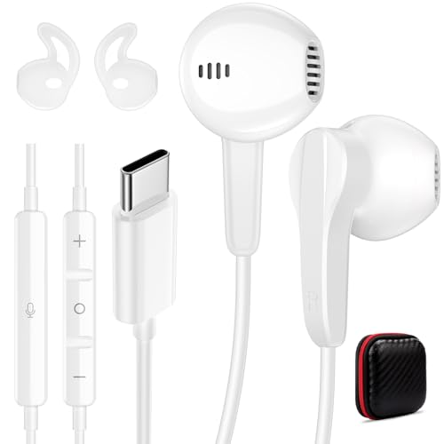iMangoo USB C Headphones Wired Earbuds Digital Sound Earphones w/DAC Chip Clear Call Microphone for Apple iPhone 17 Air 16 15 Pro Max, Type C Ear Buds USBC Headset for Samsung Galaxy S25 Android White - Image 1