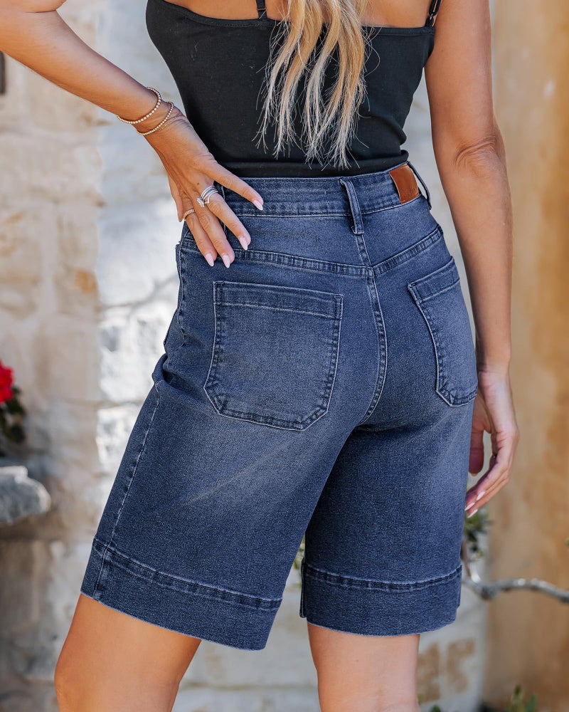 Luvamia High Waisted Denim Bermuda Shorts Women Modern Blue Size Large - Image 2