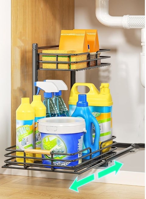 2-Tier Cabinet Organizers and Storage, Kitchen Countertop Storage Organizer, Pull Out Under Sink Storage for Home Kitchen, Bathroom