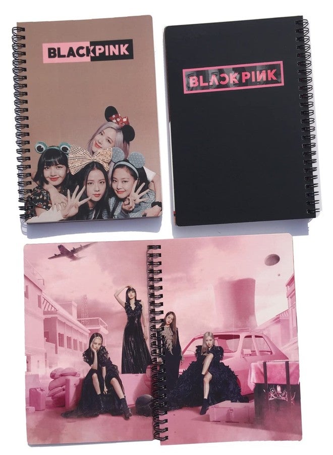 Black Pink 1 Notebook with 24 Black Pink Art Covers in Coated Embossed Board Canvas paper imported from Korea, Quotes/Logo/Members/Songs names of Black Pink every Page of 110 GSM OFF-White Color Paper - Image 1