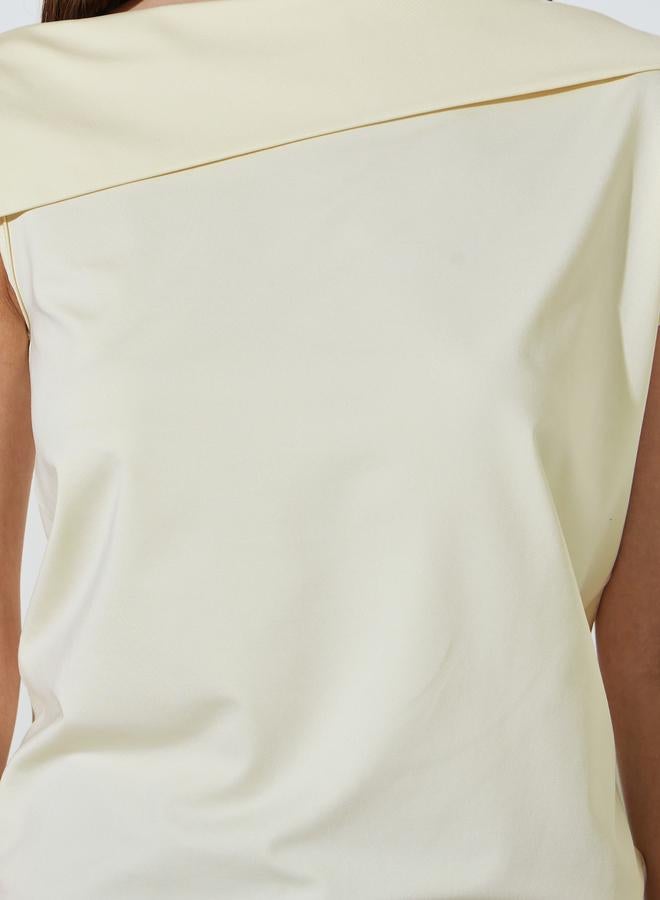Styli Yellow Fold-Over Asymmetric Neck Knit Top - Image 3