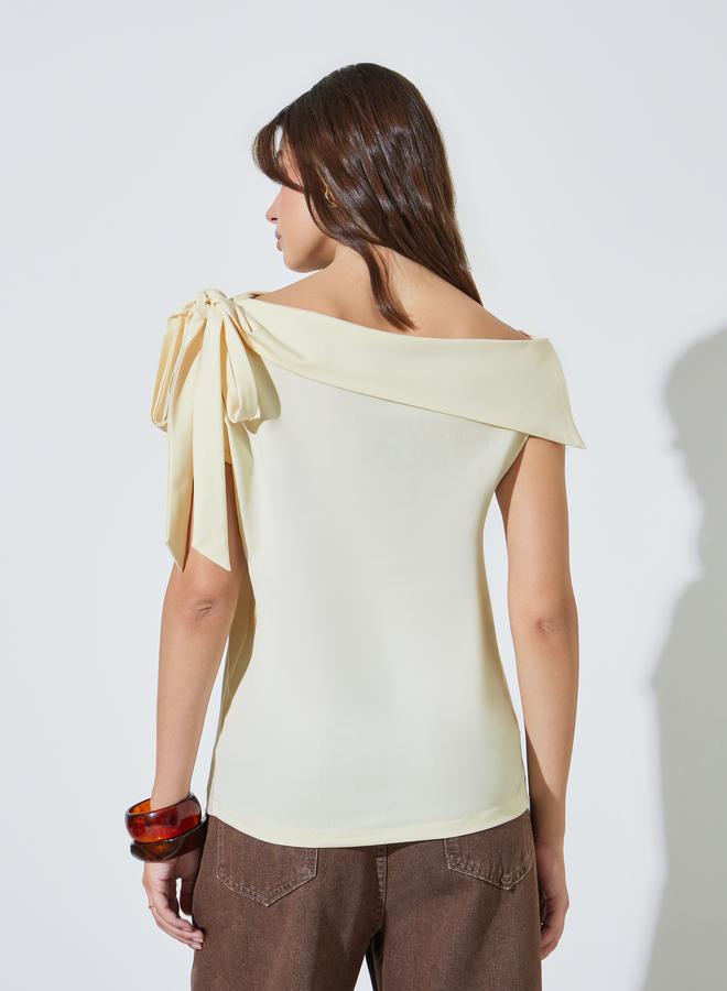 Styli Yellow Fold-Over Asymmetric Neck Knit Top - Image 4