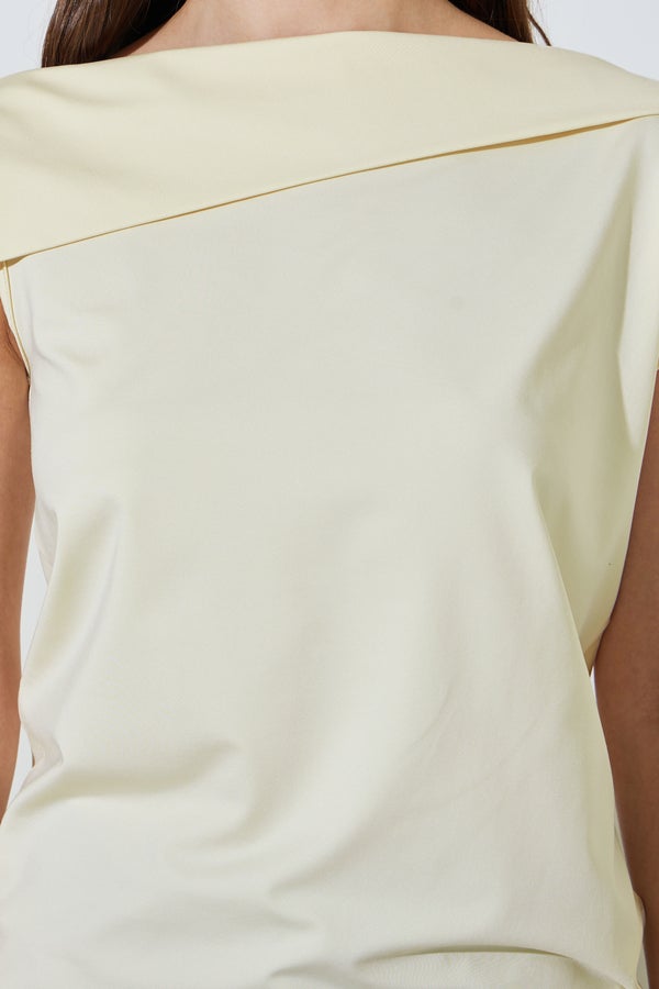 Styli Yellow Fold-Over Asymmetric Neck Knit Top - Image 3