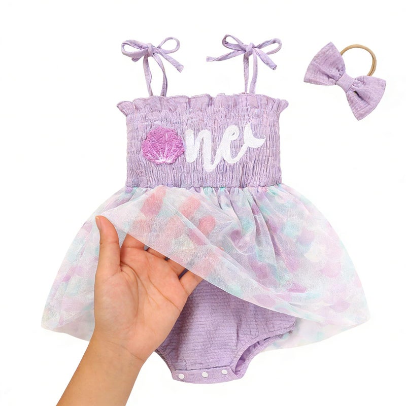 TITKKOP Baby Girl 1st Birthday Clothes One Year Old Tulle Romper Sleeveless Bodysuit Cake Smash Outfits(mermaid,12-18M) - Image 3