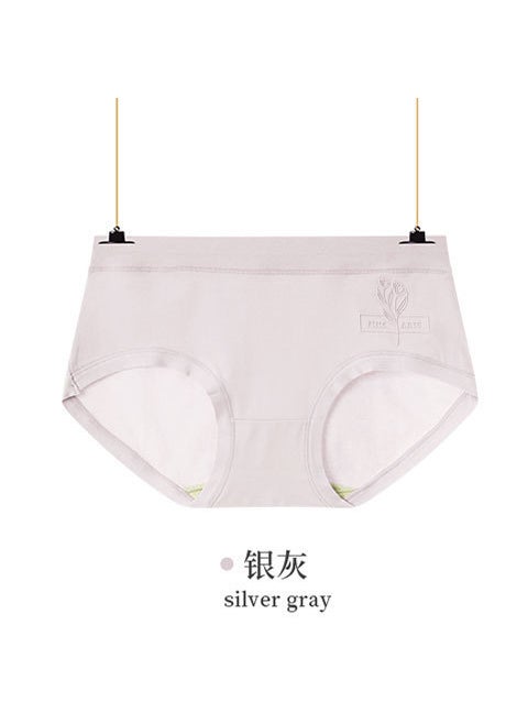 Generic - Simple Breathable Cotton Mid-waist Women Underwear Girl Style High Elastic Comfortable Breathable Underwear Tulip silver gray - Image 1