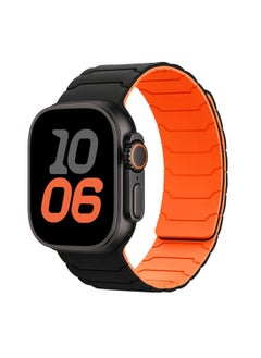 For AppleStrap AppleWatch9/S10/Ultra2 Armored Warrior Silicone Strong Magnetic Watch Strap-Color:Black With Orange-Specifications:42/44/45/49/ S1046MM