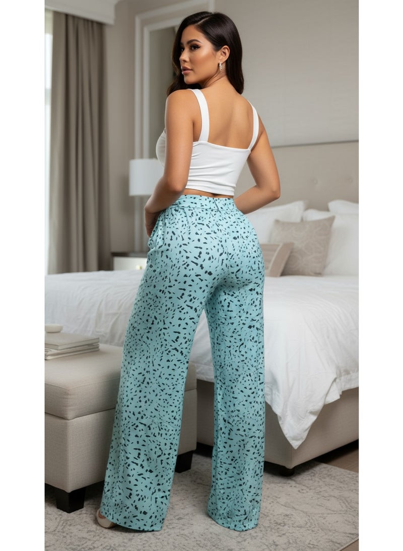 Women's Pajama Printed Wide Leg Lounge Pants with Drawstring High Waist with Abstract Pattern And Top - Image 3