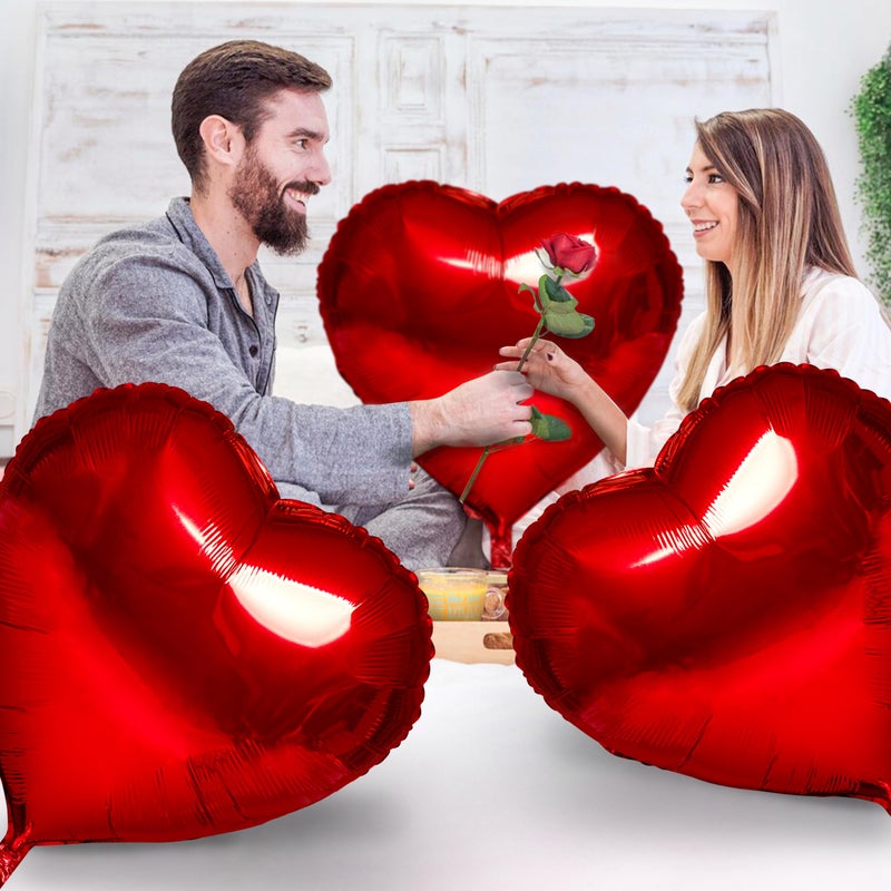 kortes Red Heart Balloons- 4Pcs 32inch Foil Heart Balloon, Valentine Day Balloons, Room Decorations Kit Party Props Decor Love Balloons Red Valentines Day Heart Balloons - Image 3