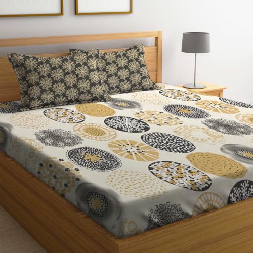 LOOMLYFE 300 TC Cotton Feel Glace Cotton Elastic Fitted Printed Super King Size Bedsheet with 2 Pillow Covers Fits Upto 12 inches Mattress,Size- 72X78 Inches, RedPinkflower - Image 1