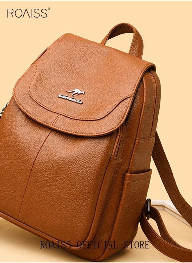 roaiss Casual Backpack Women's New All-Match Large-Capacity Soft Leather Schoolbag Outdoor Travel Backpack Ladies Bag  - Image 5