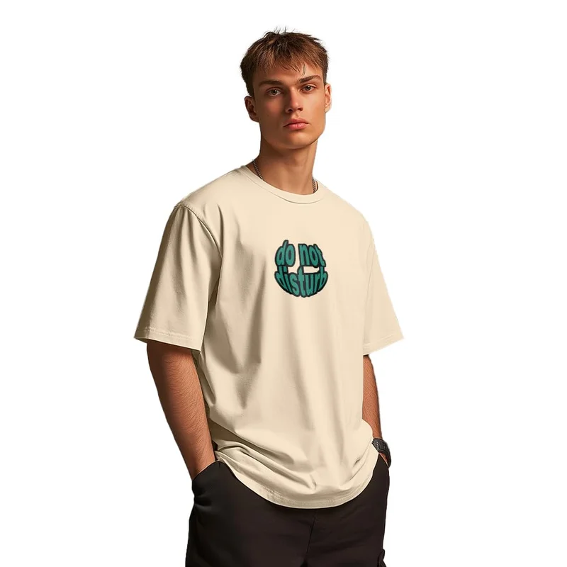 NOBERO Men's Oversized Graphic Print T-Shirt in Beige