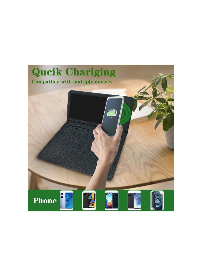 Qi Wireless Charging Mouse Pad, 15w Fast Charging Mouse Mat, with 8 Lcd Writing Tablet, 3-In-1 Foldable u0026 Vertical Desk Pad, Support Lay Flat Charging and Vertical Charging (Black)(1 PACK) - Image 5