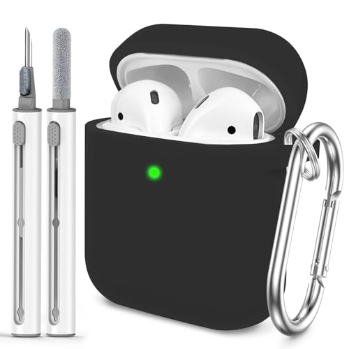 Woyinger for AirPods Case Cover, Come with Cleaner Kit, Soft Silicone Protective Cover with Buckle for Women Men Compatible with Apple AirPods 2nd 1st Generation Charging Case, Black - Image 1
