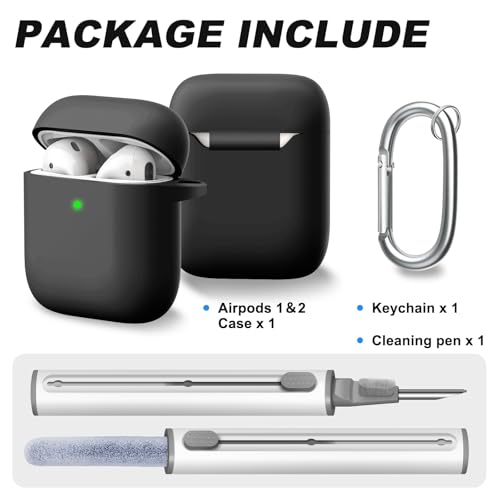 Woyinger for AirPods Case Cover, Come with Cleaner Kit, Soft Silicone Protective Cover with Buckle for Women Men Compatible with Apple AirPods 2nd 1st Generation Charging Case, Black - Image 2
