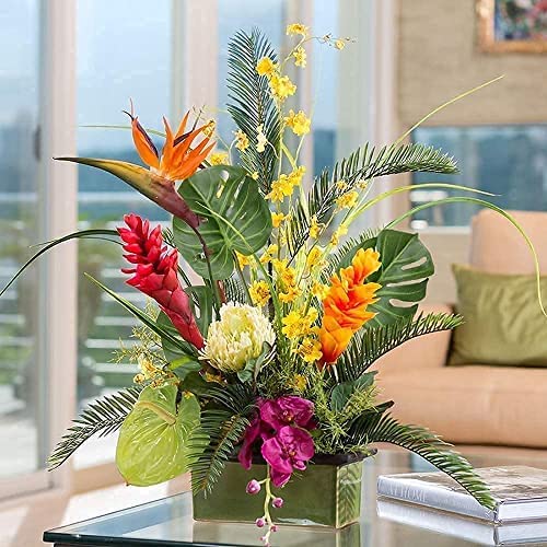 Homenique Pcs Artificial Flower Plant Big Monstera Palm Leaves for Gifting Office Desk Garden Pot for Shelf Bedroom Balcony Living Room Home Decorations and Craft Pack of 6 40cm - Image 2