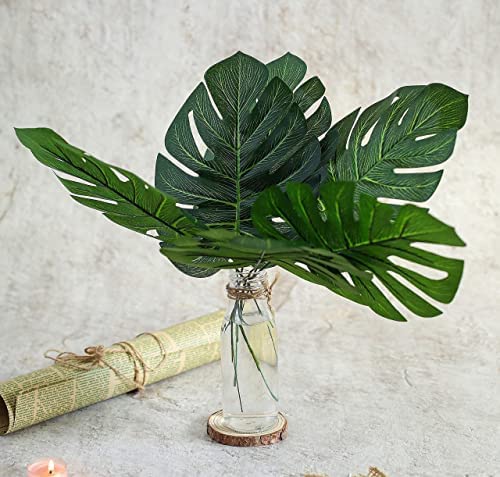 Homenique Pcs Artificial Flower Plant Big Monstera Palm Leaves for Gifting Office Desk Garden Pot for Shelf Bedroom Balcony Living Room Home Decorations and Craft Pack of 6 40cm - Image 1