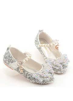 Generic New style girls' small high-heeled leather shoes with sequined uppers and bowknot princess shoes for stage performances  - Image 3