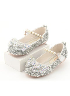 Generic New style girls' small high-heeled leather shoes with sequined uppers and bowknot princess shoes for stage performances  - Image 2