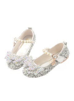 Generic New style girls' small high-heeled leather shoes with sequined uppers and bowknot princess shoes for stage performances  - Image 1