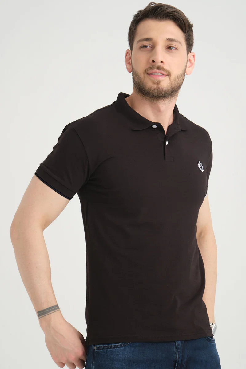 فاريتا Varetta Men's Net Black Polo Neck Summer Cotton Short Sleeve T Shirt