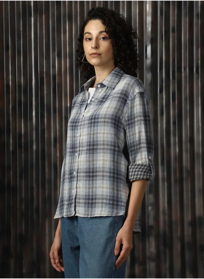 HIGH STAR Oversized Multicolour 100% Cotton Check Full Sleeves Woven Button Down with Button Closure Regular Length Spread Collar Collar - Ideal for Casual - A Must-Have for Your Wardrobe!