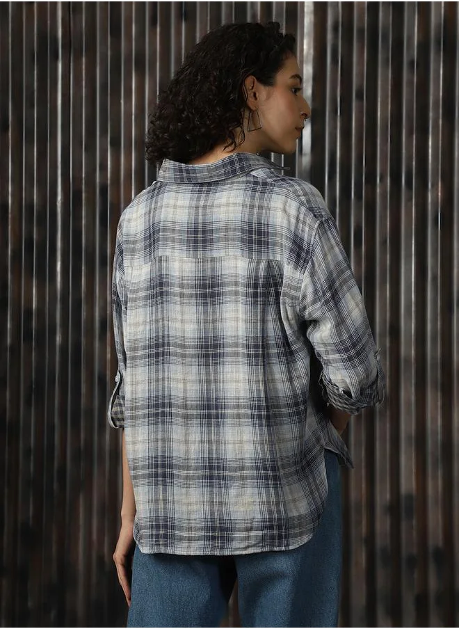 HIGH STAR Oversized Multicolour 100% Cotton Check Full Sleeves Woven Button Down with Button Closure Regular Length Spread Collar Collar - Ideal for Casual - A Must-Have for Your Wardrobe!