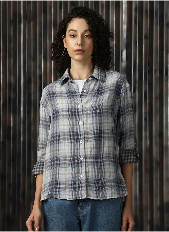 HIGH STAR Oversized Multicolour 100% Cotton Check Full Sleeves Woven Button Down with Button Closure Regular Length Spread Collar Collar - Ideal for Casual - A Must-Have for Your Wardrobe!