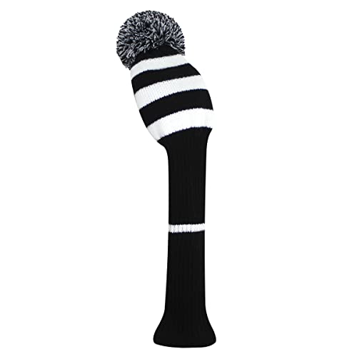 Scott Edward 1PCS Knit Pom Pom Driver(460cc) Wood Golf Club Cover with Rotating Number Tags (Black White Snake Stripe) - Image 1