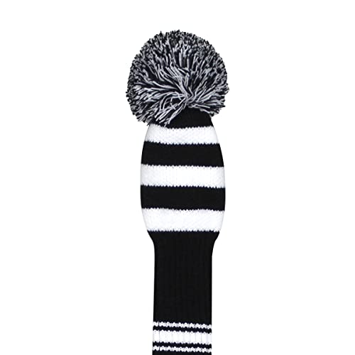 Scott Edward 1PCS Knit Pom Pom Driver(460cc) Wood Golf Club Cover with Rotating Number Tags (Black White Snake Stripe) - Image 3