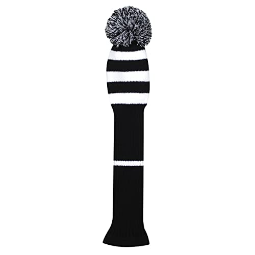 Scott Edward 1PCS Knit Pom Pom Driver(460cc) Wood Golf Club Cover with Rotating Number Tags (Black White Snake Stripe) - Image 2