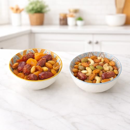 FLAVION Colourful Ceramic Bowl Set, Mandala Printed Bowls Gift Set, Microwave Safe Porcelain Tableware, Decorative Serving Bowls for Salads, Soup, Dessert, Rice, Snacks, Noodles (Pack of 2) - Image 5